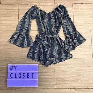 Blue Paisley print shorts romper /Windsor